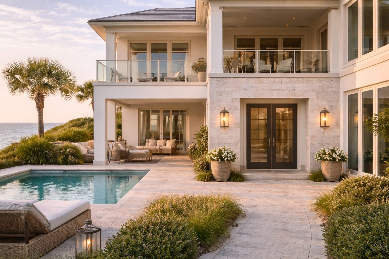 Refined coastal luxury home exterior in Northwest Florida