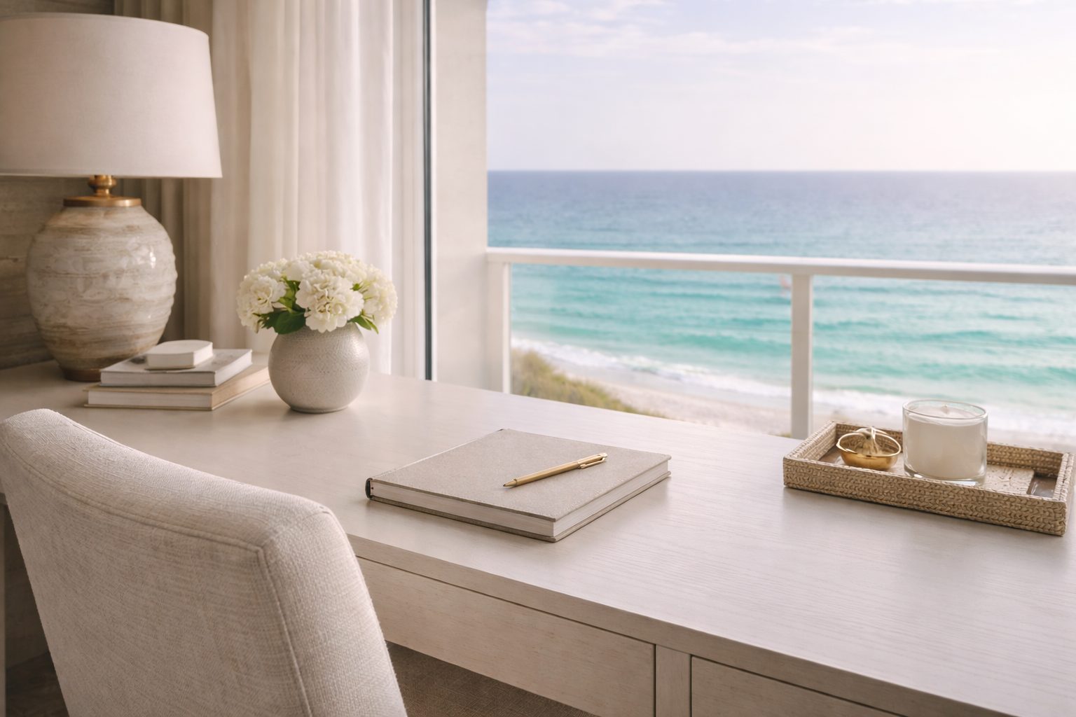 Refined coastal study overlooking emerald Gulf waters in Northwest Florida