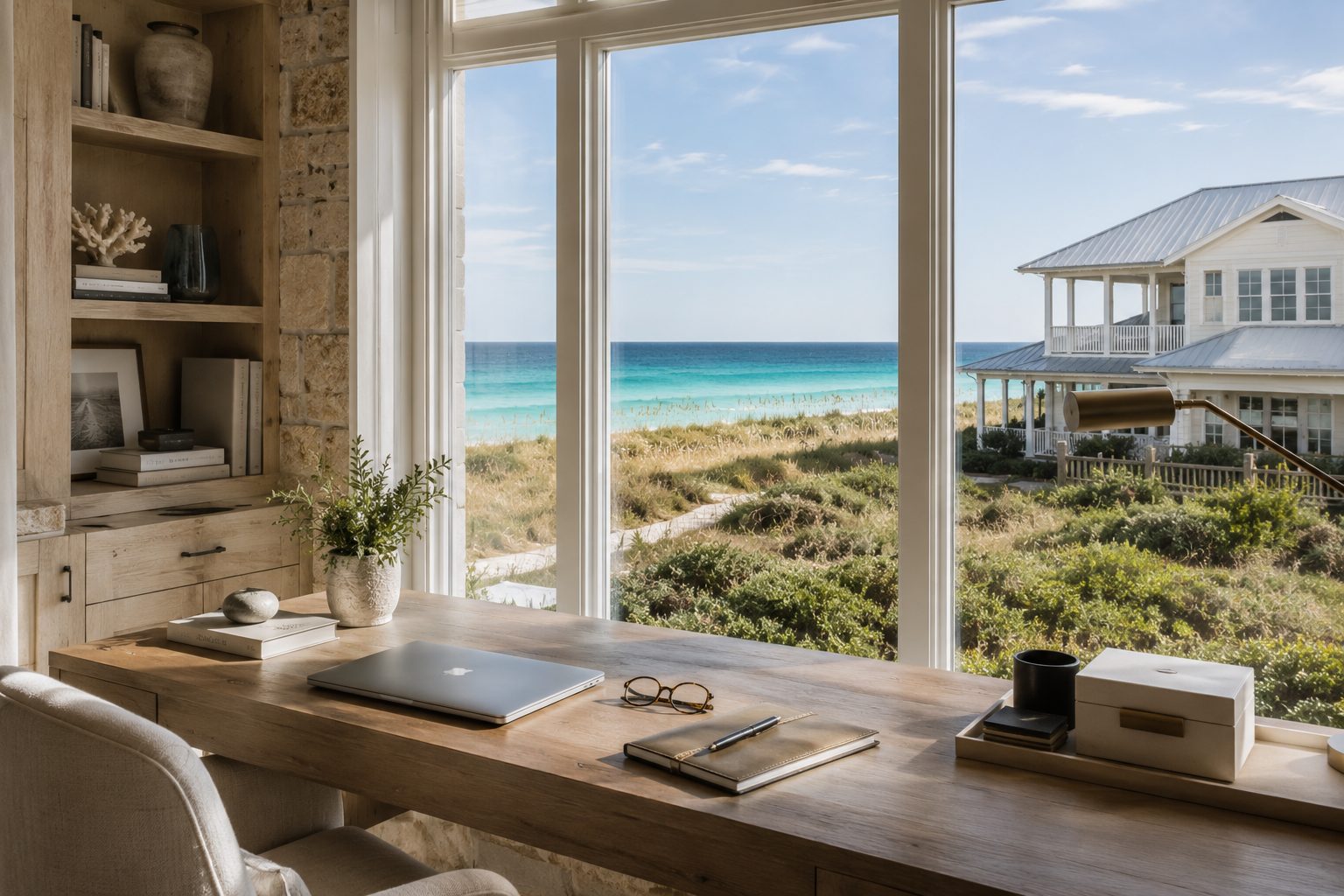 Refined coastal home office overlooking Gulf waters along Scenic Highway 30A Florida